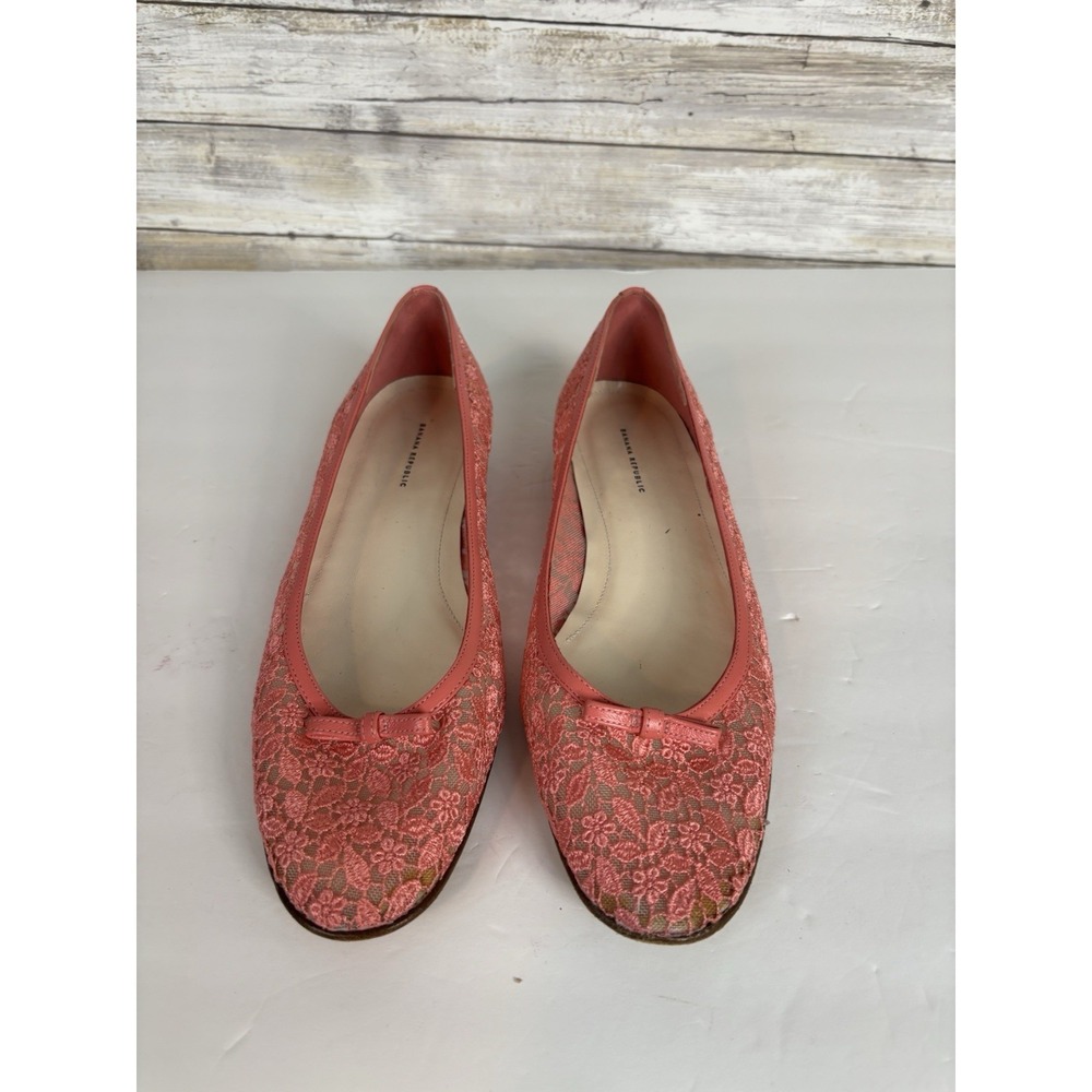 BANANA REPUBLIC LACE BALLET FLATS SCORAL POP PINK BOW 8 ITALY